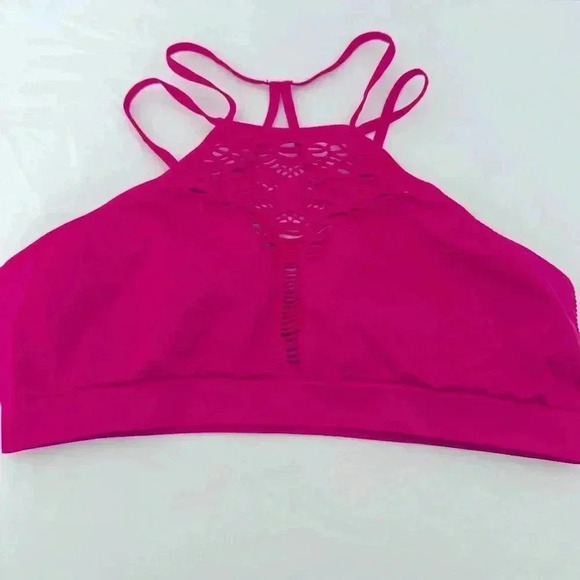 Victoria's Secrets Seamless Pink High Neck Cut Out Strappy Bralette. Medium - Picture 1 of 9
